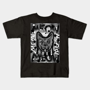 Spray Paint Cat V3 (Black & White) Kids T-Shirt